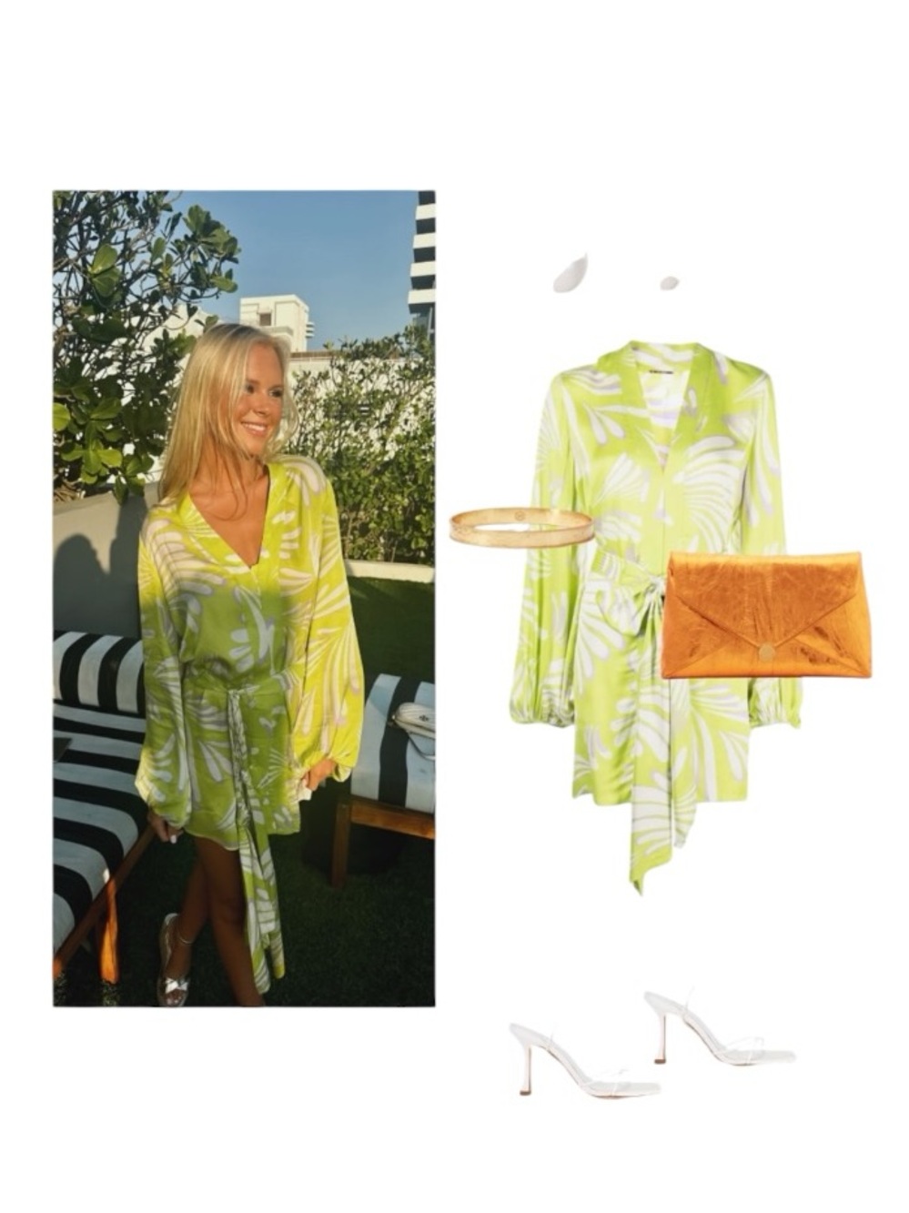 Alexis Karine Mini Wrap Dress Bliss Lime Green Abstract Floral Satin Size S $396 - Picture 13 of 16